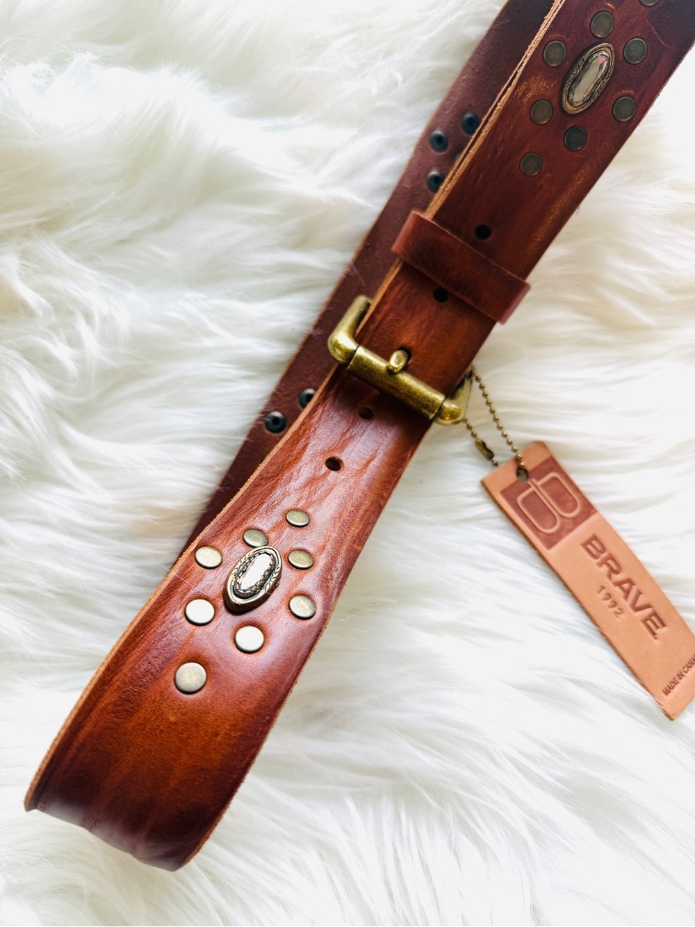 Brave Leather - Thisbe Brown Scrunchy leather with grommets and crystals